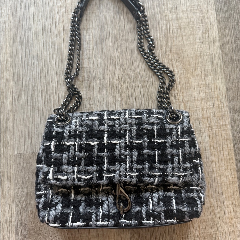 Rebecca Minkoff Black and Gray Tweed Edie Crossbody Bag